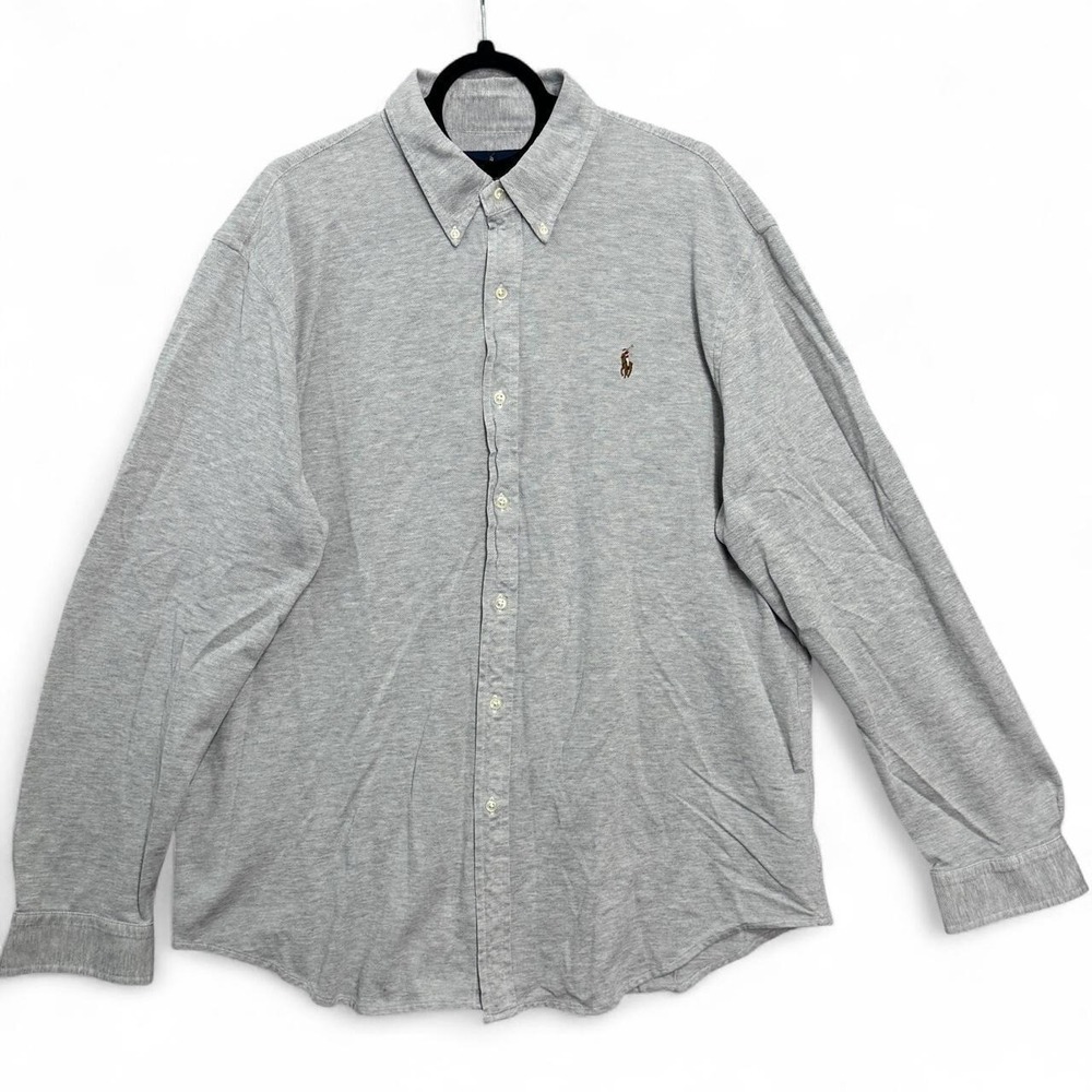 Ralph Lauren Knit Oxford Button Down Shirt XXL Gray Pony Logo Office Preppy